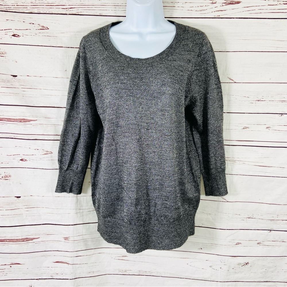 Vintage‎ J.Crew Sweater Women’s Large Gray Sequin Round Neck Alpaca Blend